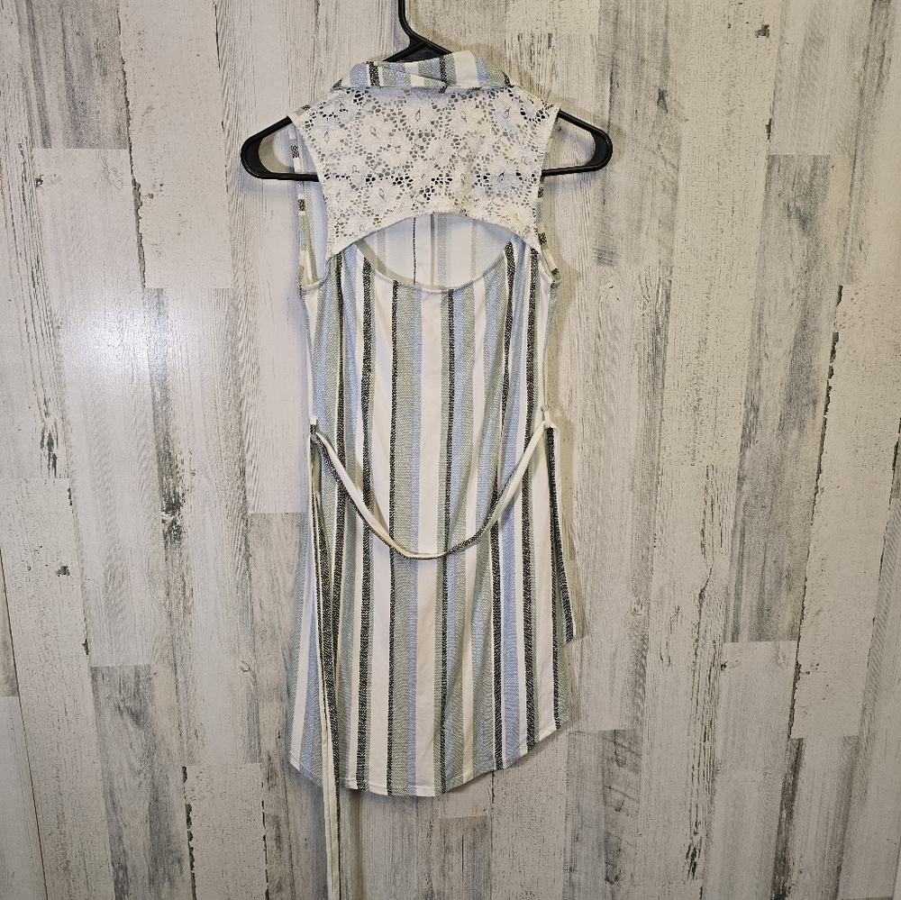 No boundaries Striped Sleeveless Button-Down Dress women's size XS - Picture 3 of 8